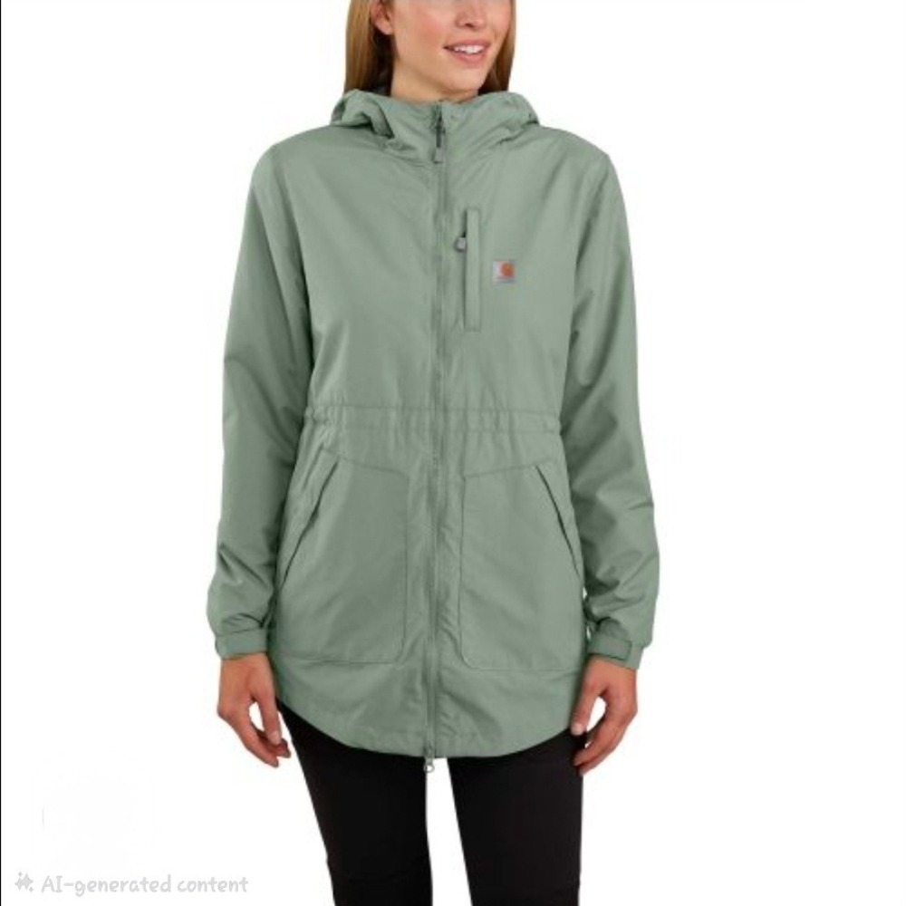 Carhartt Womens Rockfort Sage Green Hooded Zip Up Utility Jacket Small 4/6